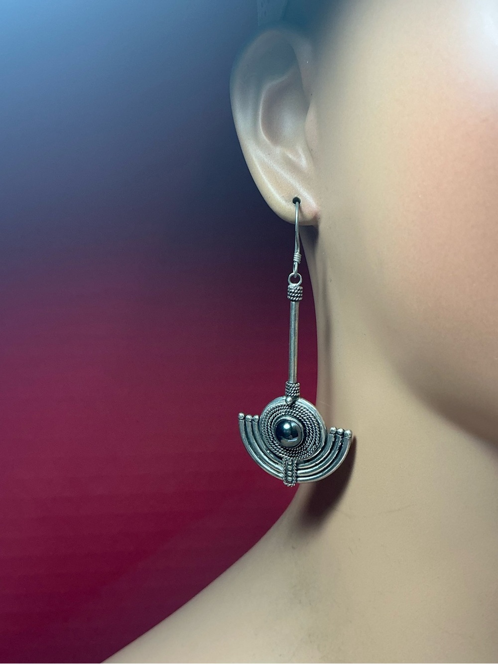 Handcrafted Sterling Silver Drop Earrings with Black Bead Accent